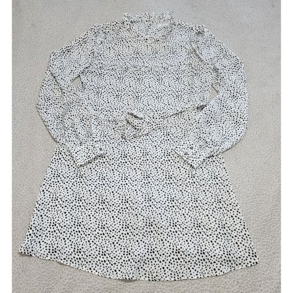 Avec Les Filles Women's White Dots Spots‎ A-line Ruffled Dress Tie Waist Size M - Picture 4 of 11
